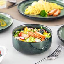 vancasso 12 Pieces Kitchen Dinnerware Set, Green Set, Stoneware Dinnerware, Plate And Bowl Set For 4 Person, Round Plate With Vertical Edge, Reactive Glazed - màu xanh lá - Xem 8