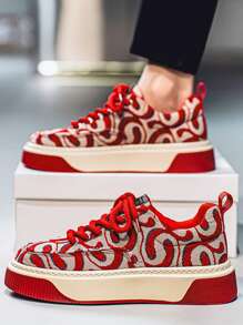 Men's Casual Sports Shoes, Spring New Thick Sole Anti-Slip Wear-Resistant Soft Sole Lightweight Comfortable Outdoor Fashion Canvas Sneakers, Round Toe Lace-Up Stitched Casual Shoes For Young Students, Versatile Men's Shoes For Daily Commute & Personalized