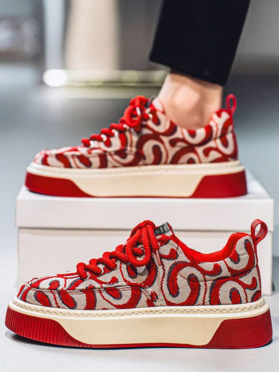 Men's Casual Sports Shoes, Spring New Thick Sole Anti-Slip Wear-Resistant Soft Sole Lightweight Comfortable Outdoor Fashion Canvas Sneakers, Round Toe Lace-Up Stitched Casual Shoes For Young Students, Versatile Men's Shoes For Daily Commute & Personalized