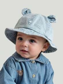 1pc Children Cute Cat Ear Design Sun Protection Bucket Hat, Suitable For Boys And Girls, Spring/Summer - 1PC - View 1