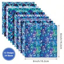 24 Sheets 6"X6" Scrapbook Paper,Vintage Decorative Materials & Supplies,Vintage Japanese Style,Flaxen Geometric Patterns,Peacock Feathers,Nature, Style,Western Wild,DIY Nebulae Scrapbook Card Making For Adults Teens, DIY Craft Background Paper,Junk Journal,Album
