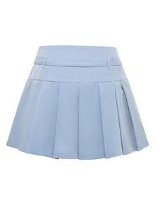 女士休闲百褶腰带夏季短裙