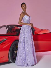 BluePlum Váy Maxi Chữ A Sequin Tương Phản Màu Tím Sang Trọng Thanh Lịch Cho Nữ, Váy Đầm Dự Tiệc Sang Trọng Gợi Cảm Hở Lưng Cho Tiệc Cocktail, Dạ Hội, Đám Cưới, Tốt Nghiệp (Đính Hạt Nhiều Màu), Váy Dự Tiệc Cưới, Váy Dạ Hội - Màu tím hoa cà - Xem 3