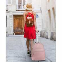 Rolling Backpack For Women, 17-Inch Waterproof Travel Laptop Backpack With Wheels, Large Carry-On Business Roller Bag, Trolley Suitcase Backpack For Work, College, Office, And Overnight Trips, Stylish Wheeled Computer Bag, Pink - Pink - View 8