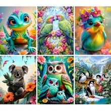 1 Stück Bilder nach Zahlen Gemälde-Set mit Echse, Papagei, selbstbemalter Leinwand, Koala, Pinguin, Eule als Tierwanddekoration für Wohnzimmer - Weiss - Übersicht 5