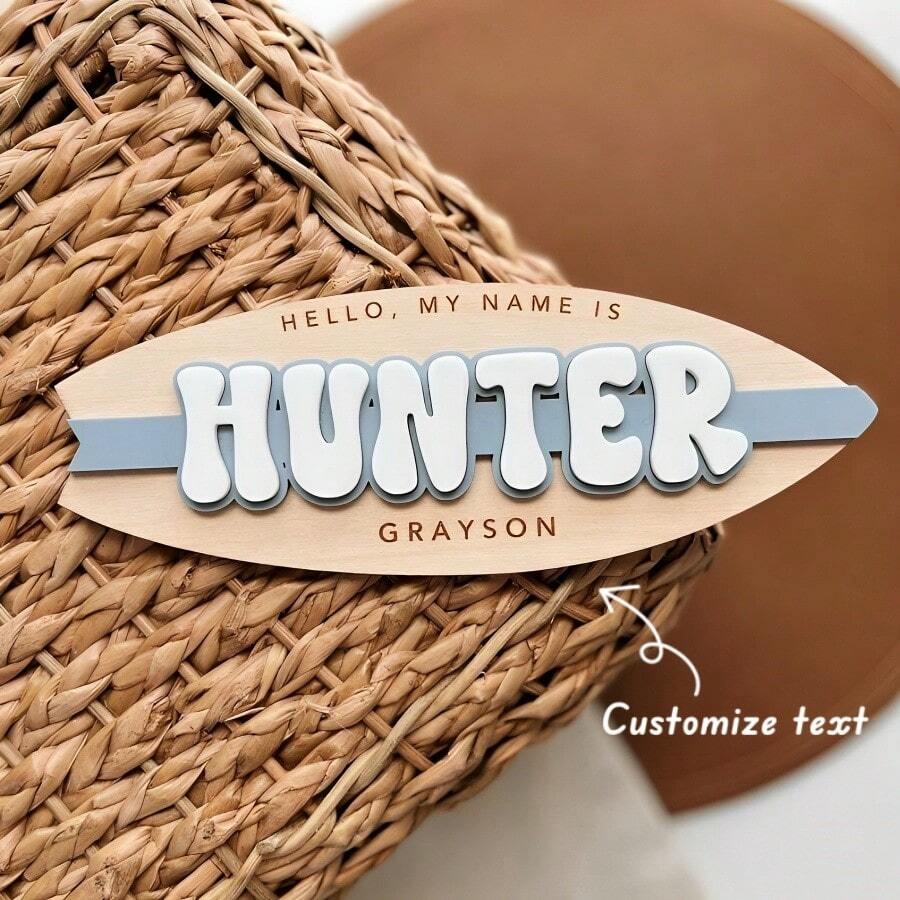 1 件定制波西米亚风木质和亚克力个性化名字标牌，3D 分层手工藤条墙面装饰，适用于托儿所或儿童卧室 - 婴儿洗礼、新生儿、女孩或男孩生日礼物 - 多色 - 查看 1