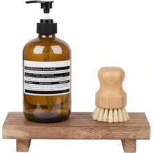 1 Pc Rustic Wooden Bathroom Tray, Farmhouse Decor Countertop Organizer Rack, Soap Dish, Kitchen Accessories, Natural Solid Wood Display Stand