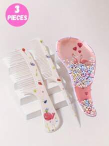 3pcs/2pcs Cartoon Hair Comb Set - Wet And Dry Combing And Styling Brush For All Hair Types, Durable ABS Plastic Handle, Perfect Gift Choice(Purple Unicorn Comb Pattern Random)