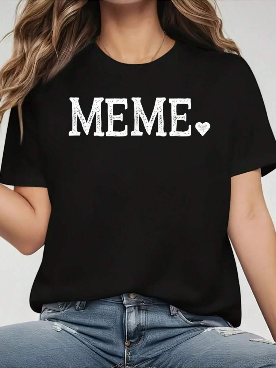 Meme Gifts For Women Design With Heart Love Meme T-Shirt - Women's 100% Cotton Casual Short-Sleeved Crew Neck T-Shirt For Spring And Summer - Comfortable, Relaxed Fit, Printed Graphic Tee - màu đen - Xem 1