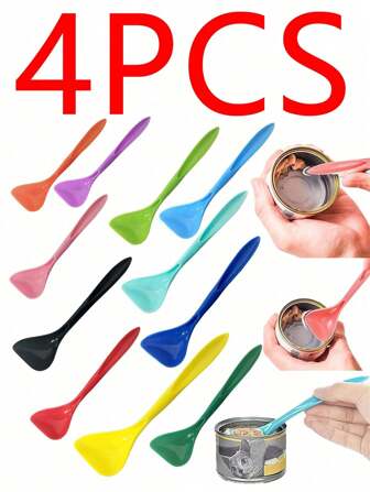 4pcs Random Color Pet Cat Can Spoon, Unisex Can Spoon For Cats And Small Dogs