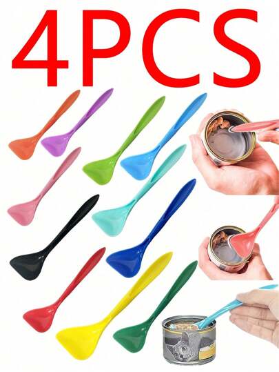 4pcs Random Color Pet Cat Can Spoon, Unisex Can Spoon For Cats And Small Dogs