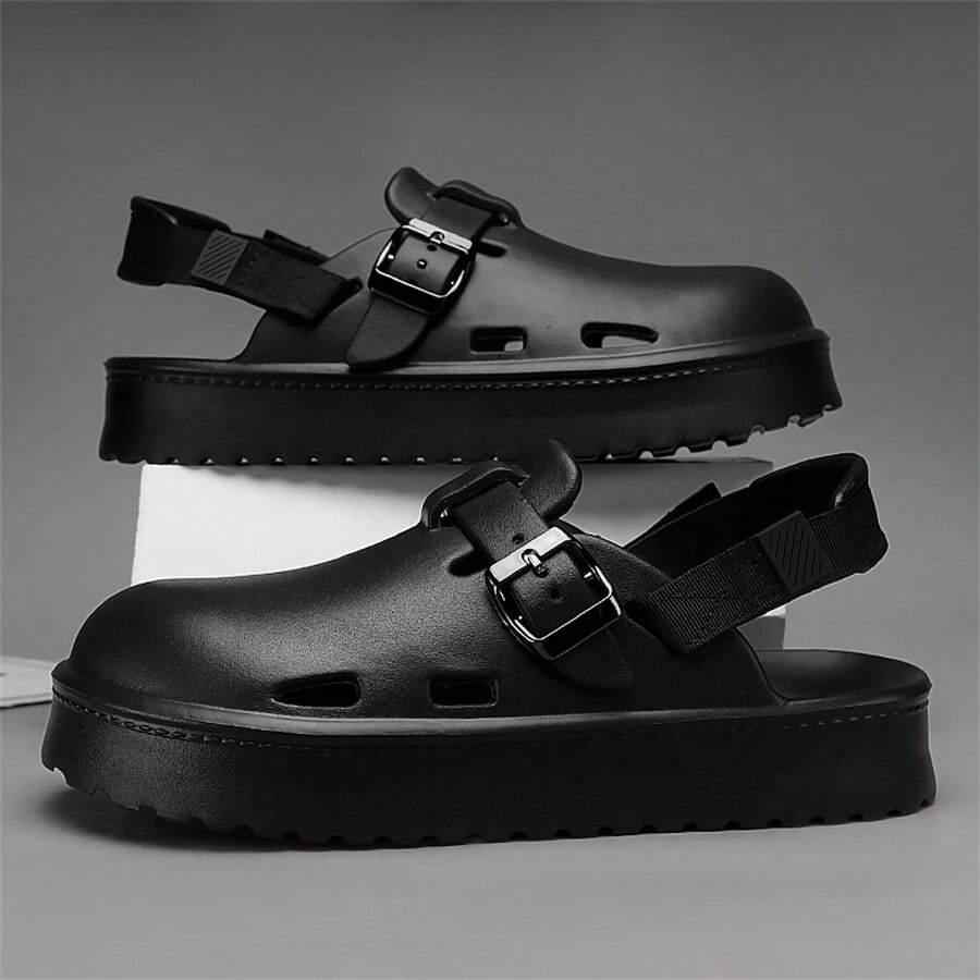 （建议订购大一码）夏季新款男士镂空木屐，适合户外和室内穿着的时尚凉鞋，可拆卸后带舒适拖鞋，软底防滑耐磨淋浴鞋，EVA