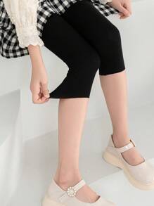 1 件女童 3/4 长纯色紧身裤，轻盈透气柔软舒适时尚经典休闲运动紧身裤，适合日常生活、度假、返校，随机发货 - 彩色 - 查看 4