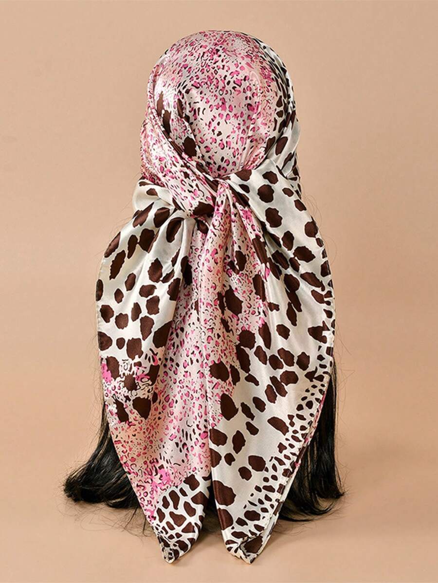 1pc Women's New Spring/Summer 90cm Leopard Print Splice Color Scarf, Fashionable & Elegant Multipurpose Neckerchief, Headscarf And Shawl For Dress - Multicolor - View 1
