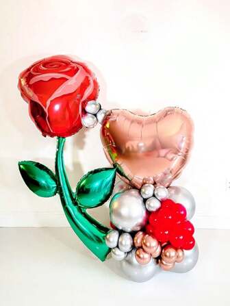 31 个/套巨型玫瑰铝箔气球 + 17 英寸玫瑰金心形铝箔气球，适合母亲节、情人节、女王主题派对、周年纪念日、生日、婚礼、单身派对、家庭聚会、摄影背景，营造浪漫温馨的氛围
