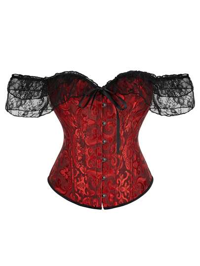 Women's Off Shoulder Jacquard Waist Corset Top, Lace Strap, Palace Style Shapewear, New Year Party, Valentine's Day, Holiday Tops, Halloween Costume, Vintage