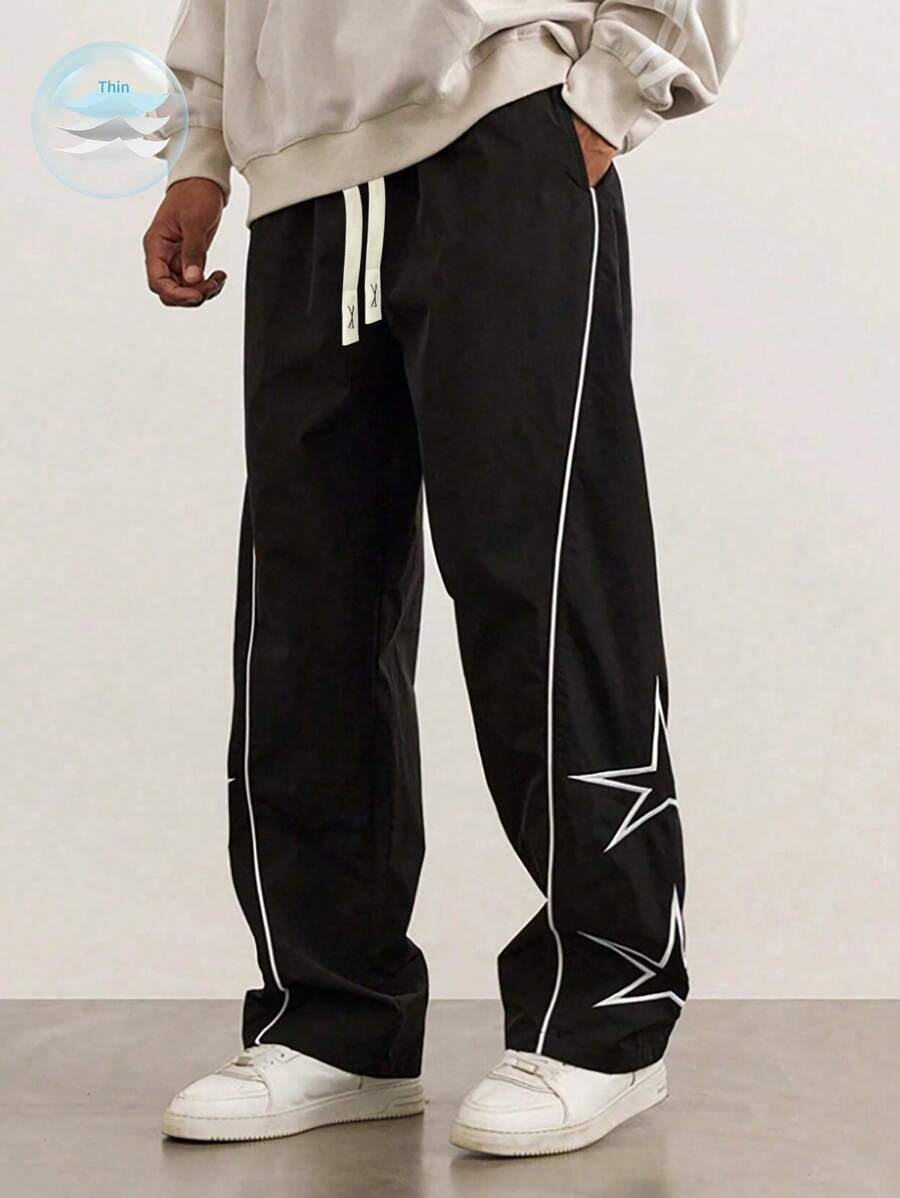 Tween Boys Non-Fleece Casual Elastic Waist Drawstring Cargo Pants, Spring, Autumn & Summer - Black - View 1