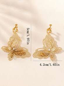 2pcs Simple Geometric Multilayer Butterfly Metal Clip-On Earrings, Suitable For Daily Wear And Parties - Clip - View 6