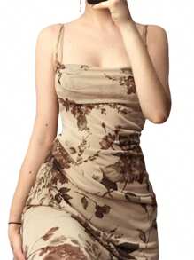 Women Long Dresses - 卡其色 - 查看 2