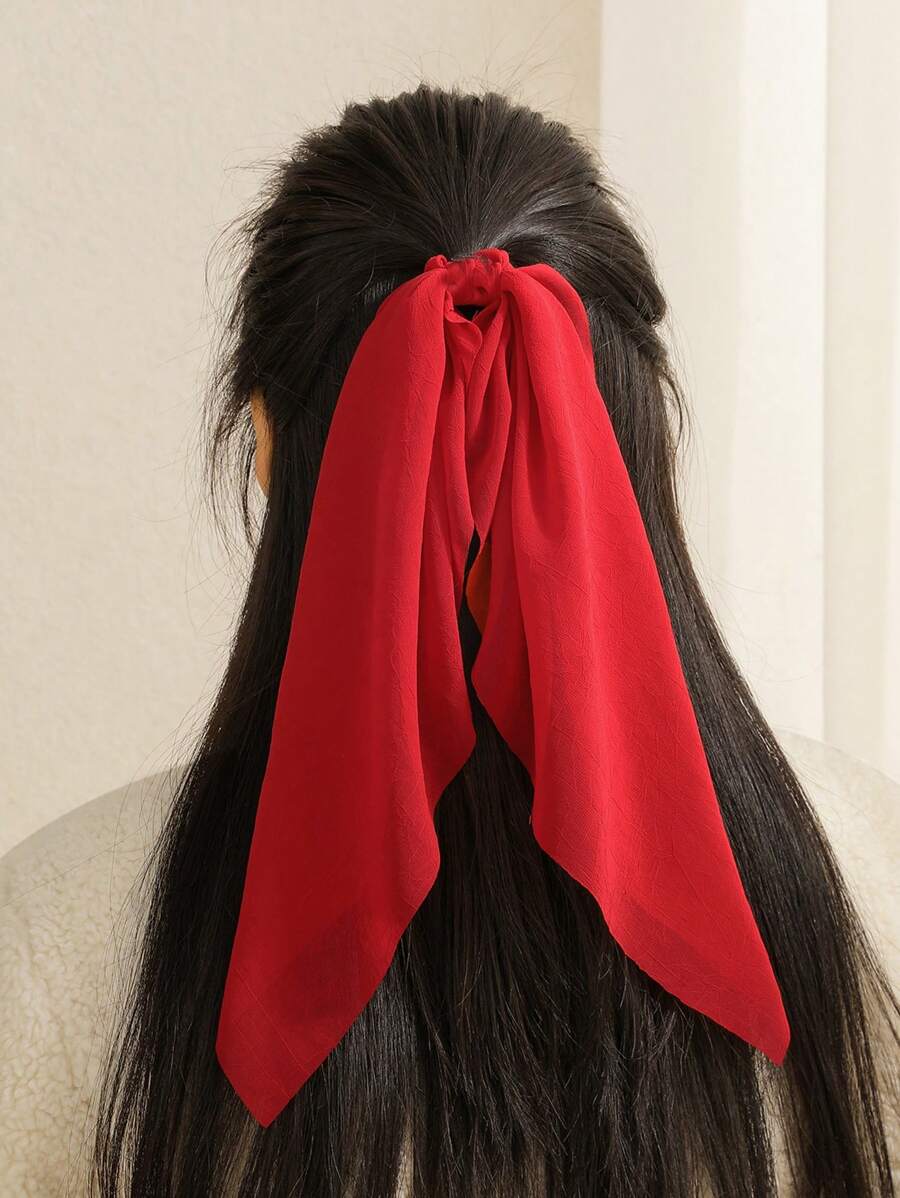 1个女士红色雪纺丝带发圈，柔软日常休闲度假马尾辫发饰，美妆造型发圈，发绳，发圈，化妆居家健身女士配饰，头部配饰