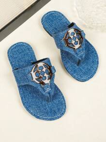 儿童时尚休闲户外舒适吸汗防滑耐穿平底圆头露趾凉鞋，女童室内家居拖鞋 - 淺藍色 - 查看 4