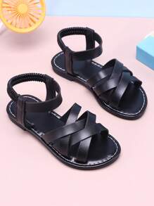 儿童舒适弹性交叉平底沙滩凉鞋，适合夏季