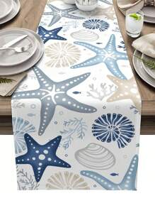 Ocean Landscape Starfish Shell Table Runner Dresser Scarves Table Decor Reusable Kitchen Dining Table Runner Party Decorations - Multicolor - View 8