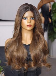 (Brown Omber)U-Part Lace Wigs 4*2 24 Inch Body Wave Long Wigs Synthetic Fiber Heat-Resistant Wig Elastic Mesh Cap Suitable For All People Fully Machine Manufactured For Daily Gatherings, High-Quality Women's Natural And Beautiful Synthetic Soft Fake Fiber Hair