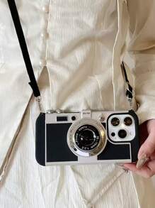 相机荔枝纹电镀相机手机壳，柔软保护套，适用于 iPhone，防摔设计，女士