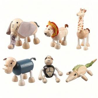 3岁以上灵活木制动物玩具，有趣且可摆姿势的动物模型，适合早期教育，儿童木制野生动物园玩具，光滑的天然木材，适合男孩和女孩的木制动物学习玩具