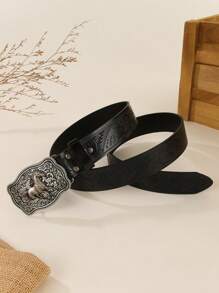 Western Style Cowboy Men's Casual Belt, Versatile Denim Buckle Retro Stylish Simple Belt