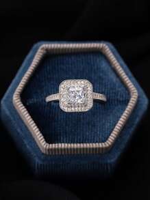 Anillo de boda de moda clásica, anillo de compromiso de plata esterlina S925 con corte de princesa y circonita cúbica para mujeres
