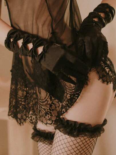 قفازات عروس جوتيك عتيقة سوداء، أكمام ساتان مزينة بفيونكة اللولايتا بانك للتصوير الفوتوغرافي والحفلات