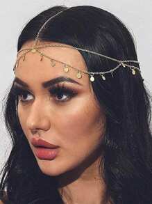 1 pezzo Elegante catena per capelli vintage con onde e glitter e nappe - Perfetta per feste e festival, accessorio per capelli in metallo da donna, catena per capelli rotonda, gioiello per la testa lussuoso per accessori da sposa, gioielli per capelli, outfit Y2K, accessori per rave, accessori per capelli