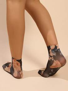 Women Floral Pattern Socks, Women Flower Print Ankle Socks, Women Mid-Calf Socks - Multicolor - View 6