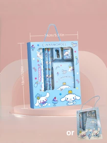 Sanrio Autorisé par Sanrio Ensemble de papeterie mignon de chien Melody Cinnamon de Sanrio. Fournitures scolaires pour garçons et filles - crayons et boîte de rangement pour crayons, gomme, taille-crayon, règle, cahier. Cadeaux pour la rentrée, Halloween, Noël (la conception et la couleur de la boîte cadeau peuvent varier selon les différents lots de production)