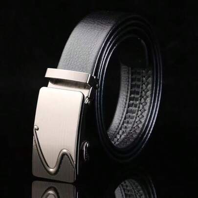 1pc Men Business Automatic Buckle PU Leather Belt, Lychee Grain Pattern, Youth Casual Waist Belt, Wholesale Stock Autumn-Winter Accessories,Suitable For Teens, Youth,Men,Casual, Outdoor, Athletic, Vacation, Graduation Gifts, Birthday, Daily Wear