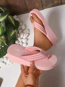 Sandalias de playa con suela gruesa antideslizante y cuña de tacón alto en forma de T, color rosa, aptas para uso en exteriores, interiores, playa, bodas y vacaciones, nuevo diseño de verano para mujeres