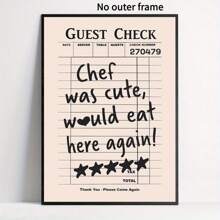 1pc Chic 'Chef Was Cute, Would Eat Here Again' Canvas Print- Framed Typography Wall Art For Living Room & Bedroom Decor 12*18inch - 米色 - 查看 2