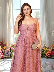 大码女式花卉刺绣网眼分层吊带裙，休闲夏装