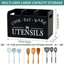 1 pezzo Porta utensili da cucina in legno rustico | Materiale in legno | Scatola di stoccaggio a 3 scomparti, organizer da appoggiare sul piano o da appendere a parete | Accessori da cucina per strumenti da cucina, mangiare e cuocere