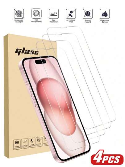 4pcs/Pack Tempered Glass Screen Protector, High Definition Transparent, Waterproof, Anti-Scratch, Compatible With Iphone7/8/X/XS/11/12/13/14/15 Pro Max/16 Pro Max/16 Plus/17/17 Pro/17 Pro Max/17 Air