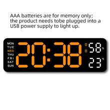 9-Inch Large Display Digital Wall Clock, With Temperature/DST/Auto Dimming/Humidity/Alarm, 12/24 Hour Format, Silent Operation, Suitable For Living Room Decor, Powered By Adapter (Battery For Memory Only, Not Included), Great For Birthday, Graduation, Bedroom, Dorm, Back To School, Campus Decor, Surprise Gift, Home Decor, Study Supplies - Multicolor - View 14