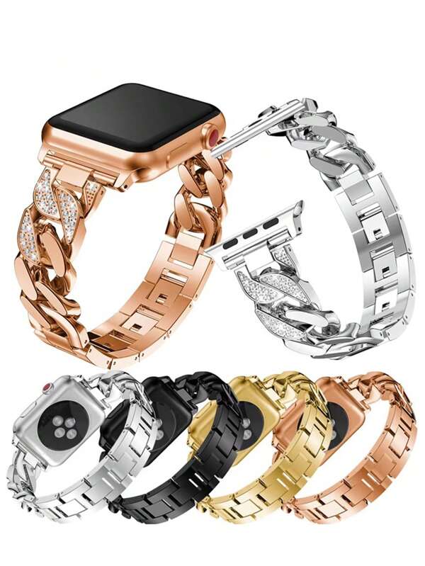 1pc Women Bracelet Compatible With Apple Watch Series 10 9 8 7 6 SE 5 4 3 2 1 Luxury Diamond Stainless Steel Wrist Strap For Apple Watch Band Ultra 2 49mm 41mm 45mm 46mm 42mm 40mm 44mm 38mm
