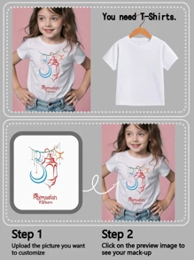 Impression photo/texte/motif personnalisée et personnalisée, convenant aux enfants, animaux de compagnie, paysages, anniversaires, vacances, uniformes d'équipe/extérieur/classe, t-shirts à manches courtes à col rond pour filles/tout-petits printemps/été, cadeaux pour vacances et anniversaires, chemises culturelles, hauts d'été pour filles