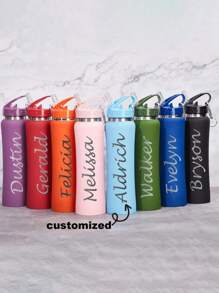 1 Personalized Water Bottle, Customizable Name Bottle, Stainless Steel, Insulated Water Bottle, Sports Water Bottle, For Daily Use, Very Suitable For Family, Colleagues, Girlfriends, Brothers, 600ml Capacity, Easy To Clean With Pipette, Exquisite, High Quality Custom, Personalized, Unique Ideal Gift For Her, Boyfriend, Girlfriend, Dad, Mom, Family, Friends, Son, Daughter, Students, Workers, Children School, Home, Office,Brunch-Ready