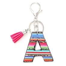 1 pièce Porte-clés avec pompon moelleux arc-en-ciel rayé lettre style coréen, pendentif imprimé léopard, convient comme cadeau - Multicolore - Voir 39