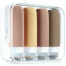 4-Piece Travel Bottle Set - TSA Approved Leak Proof Silicone Extrudable Container For Toiletries, Conditioner, Shampoo, Lotion And Shower Gel Accessories Split Bottle Travel Spray Bottle Keychain Small Spray Bottle Travel Size Toiletries Travel Essentials Leak Proof Squeezable Silicone Travel Size Containers