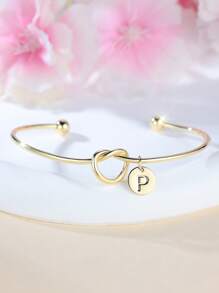 Tsnamer 1 pieza Brazalete con inicial dorada Brazalete con disco de nudo clásico con inicial de la A a la Z Brazalete personalizado de puño para mujer Joyería de uso diario