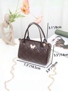 Butterfly Decor Pillow Bag, Girls Casual Shoulder Bag, Lightweight Hand Bag Cylinder Tote Bag - Coffee Brown - View 2